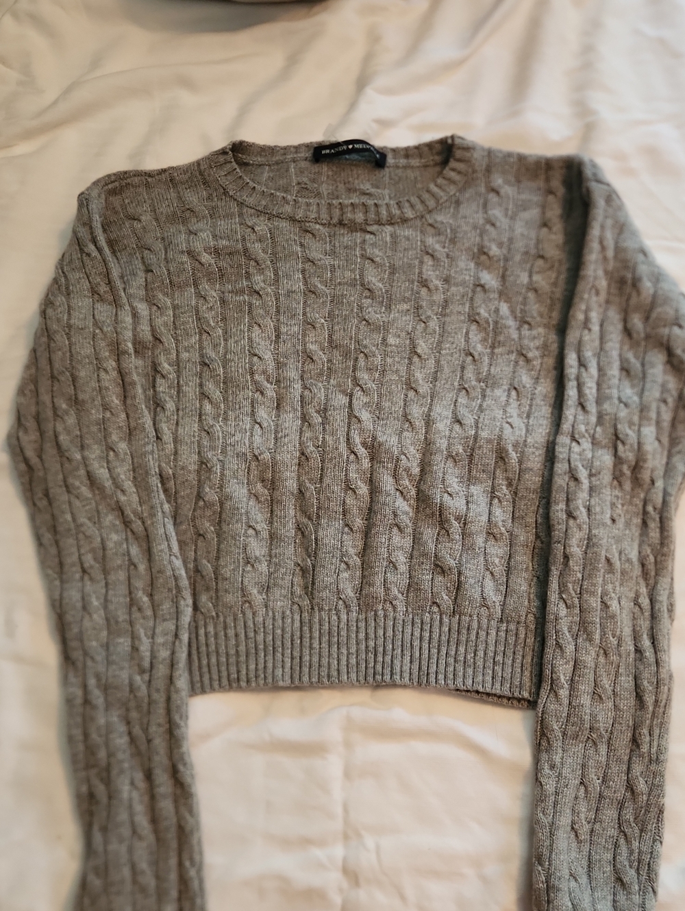 Brandy Melville Gray Cable Knit Crewneck Sweater